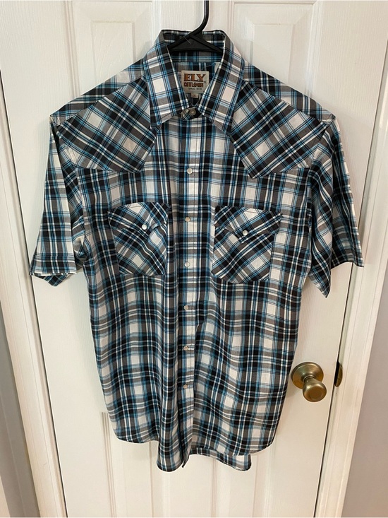 Ely Cattleman Other - Ely Cattleman Western Pearl Snap Plaid Shirt Small Blue Gray Short Sleeve Cowboy